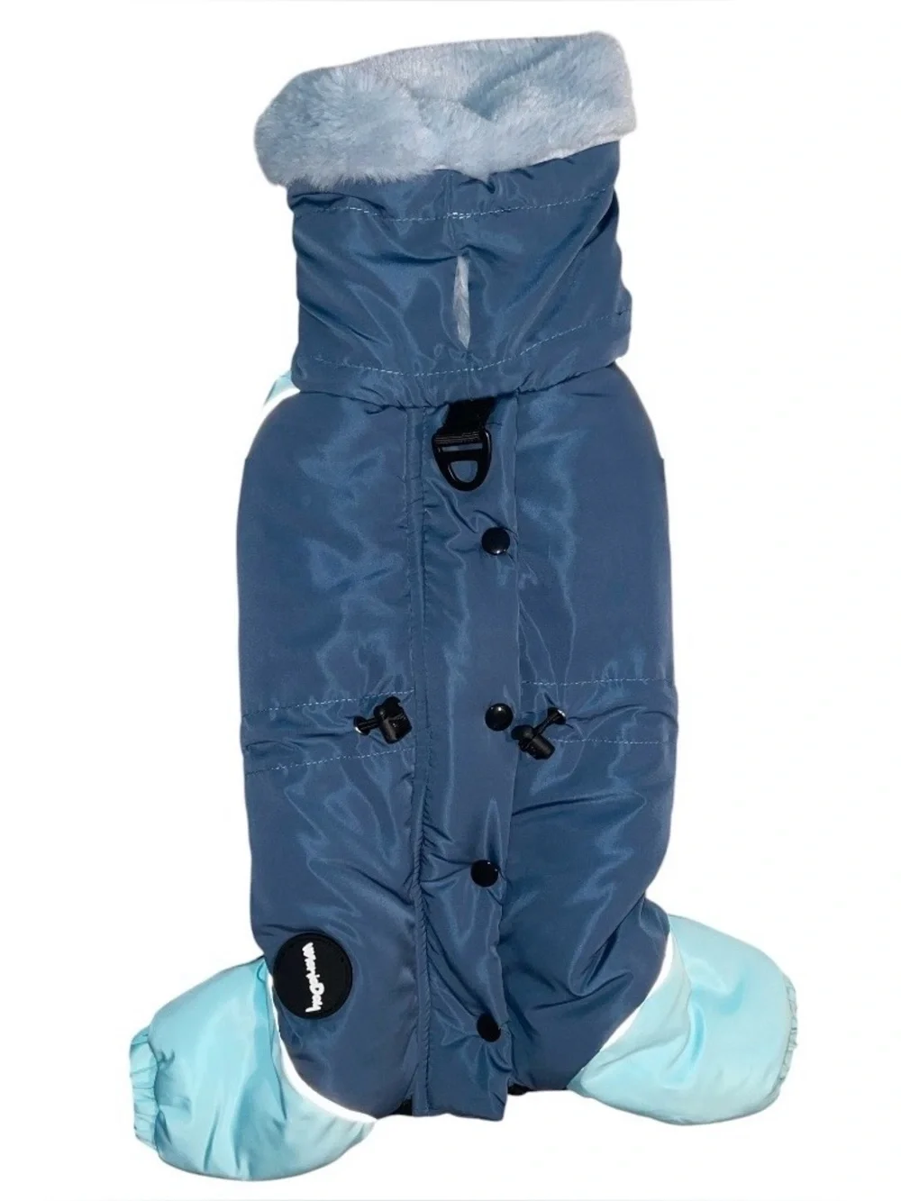 Wienie Day, sausage Pet Dog Winter Coat with Faux Fur Collar - Blue size S
